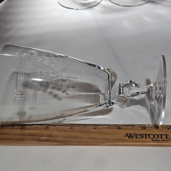 3 Art Deco Kusak Ice Tea Glasses 6.5" handcut flowers lines cut glass handblown - Picture 7 of 7